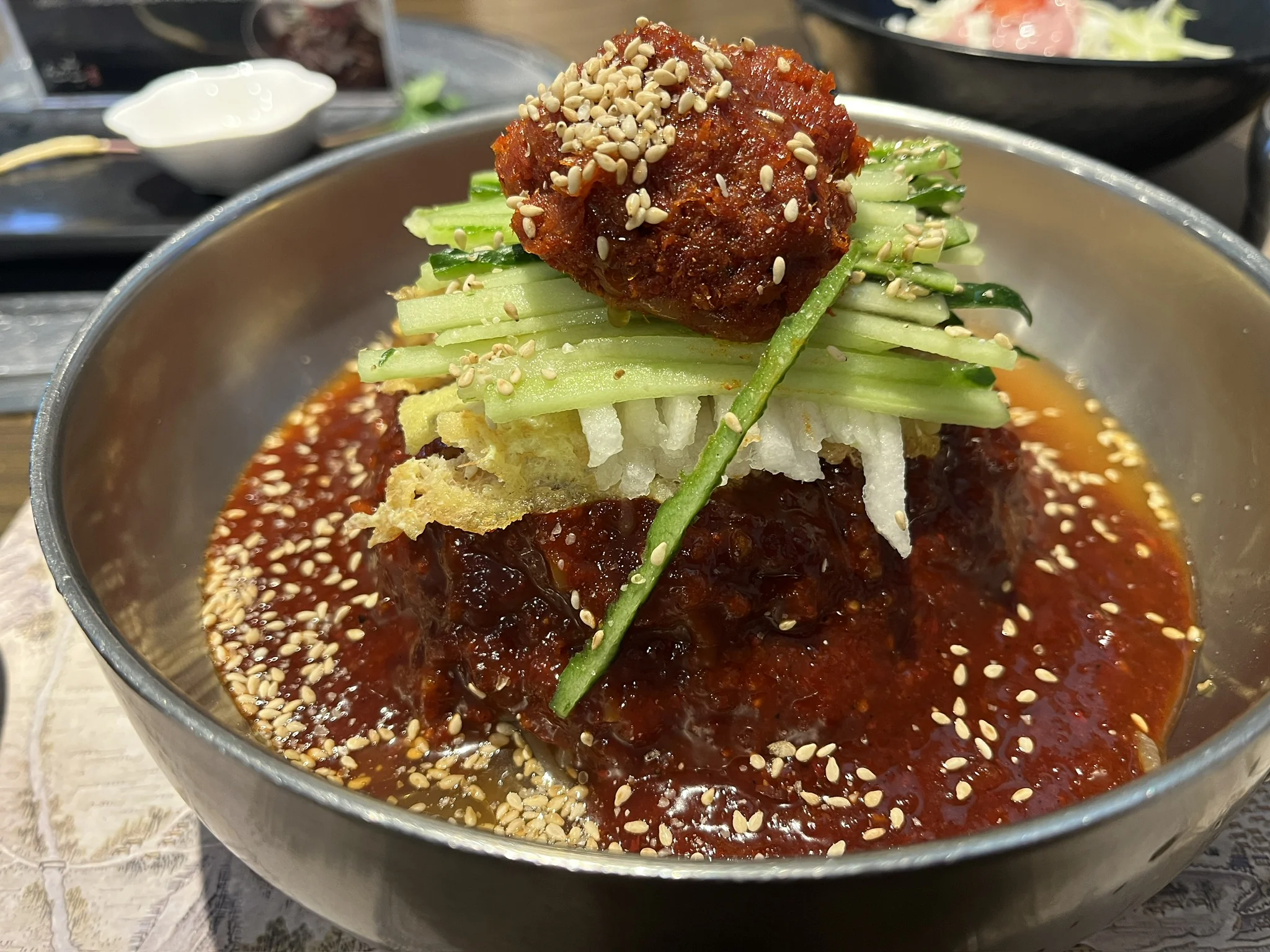 Sanhong Bibim Naengmyeon - A Special Bowl Topped with Hwangtae Hoemuchim
